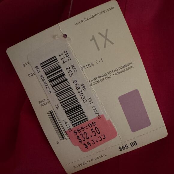 Liz Claiborne Woman XL Pink Button-Up Gold Metallic Details 3/4 Sleeve Blouse - Picture 10 of 11